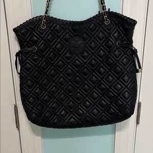 Tory Burch Marion Black Quilted leather tote